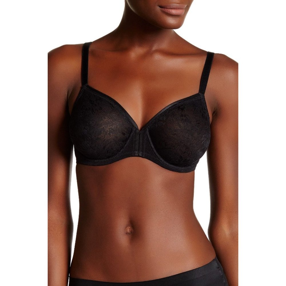 LE MYSTERE Whisper Sheer Lace Non-Padded Underwire Bra Black 38C NEW